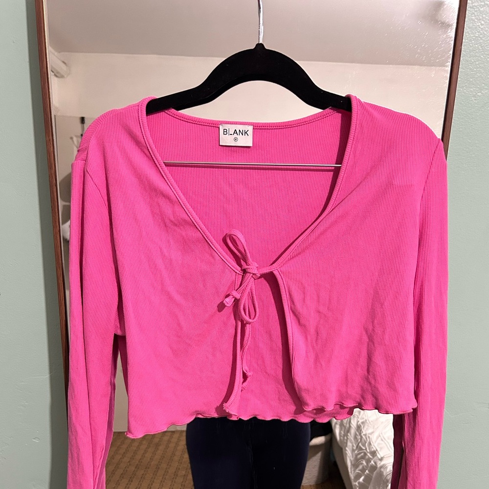 Pink Crop Tie-Front Blouse